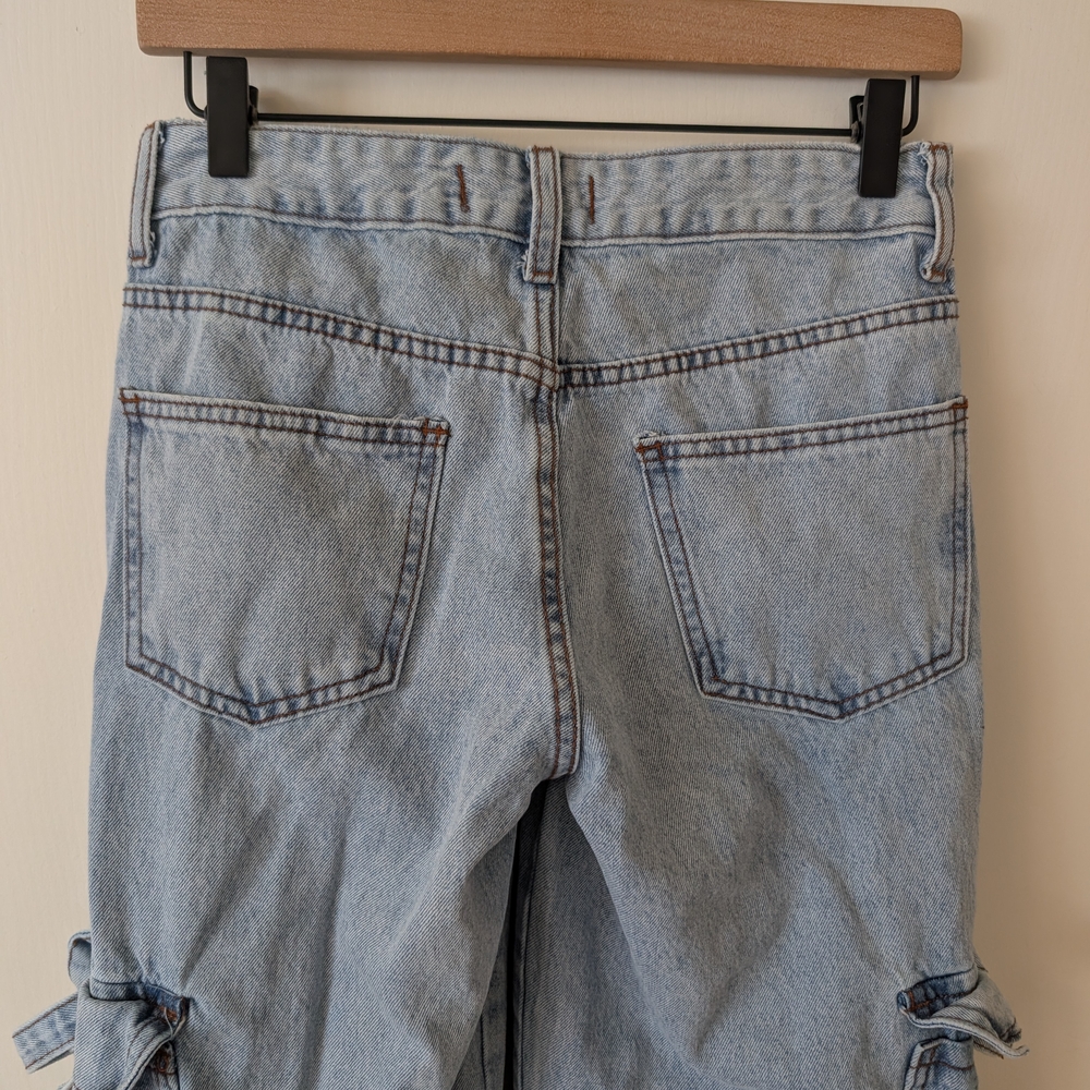 Disclosure Womens 28 Bow Cargo Denim Jeans Coquette Cottage Bohemian Feminine - Picture 6 of 8